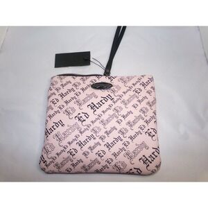Ed Hardy Pink Gothic Logo Print Wristlet Clutch Bag Y2K Streetwear NWT